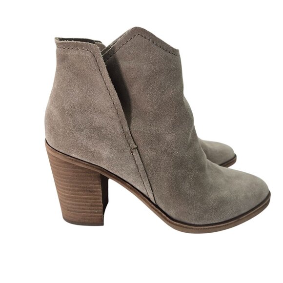 Dolce Vita 10 Shep Taupe Suede Ankle Boots Booties Stacked Block Heel - Picture 2 of 15